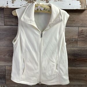 Lands End Ladies Sleeveless Fleece Jacket Vest , Off White , Size Large